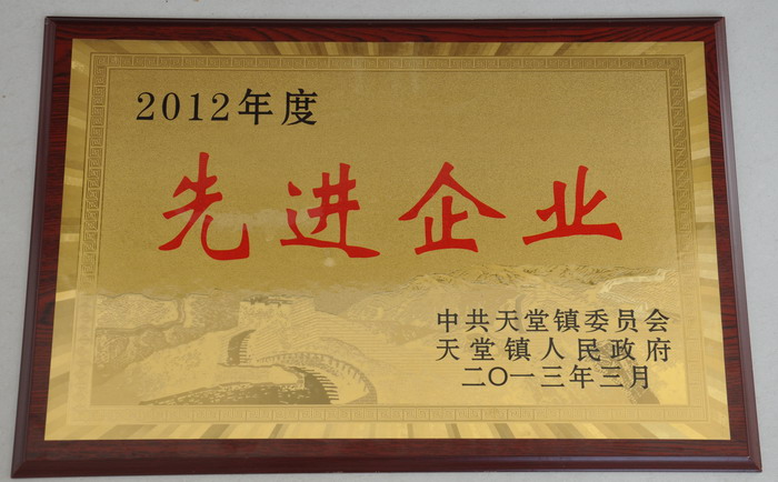 熱烈祝賀安徽天鵝集團榮獲2012年度天堂鎮(zhèn)先進企業(yè)